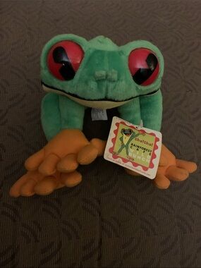 RAINFOREST Plush Green Frog with Orange Feet and Red Eyes